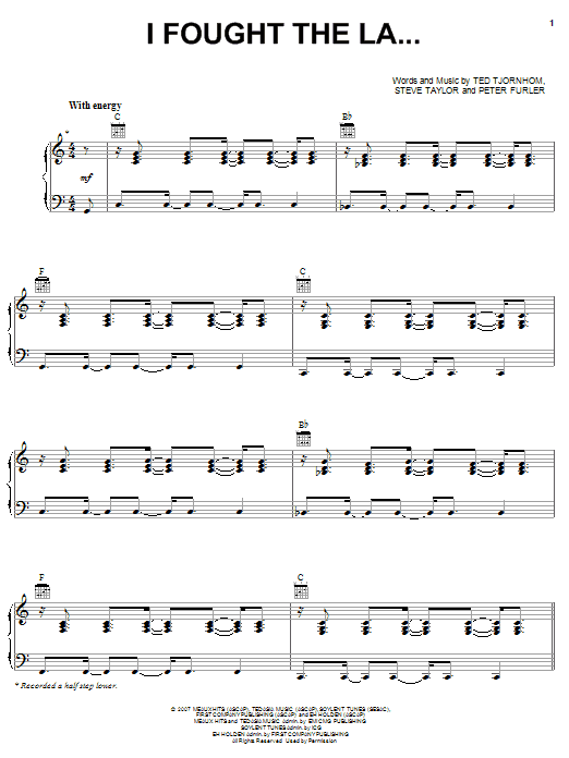 Newsboys I Fought The La... Sheet Music Notes & Chords for Piano, Vocal & Guitar (Right-Hand Melody) - Download or Print PDF Newsboys I Fought The La... Sheet Music Notes & Chords for Piano, Vocal & Guitar (Right-Hand Melody) - Download or Print PDF