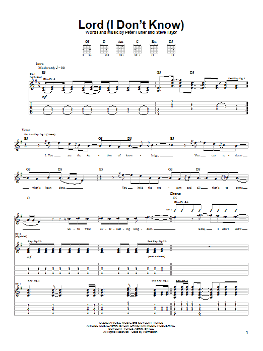 Newsboys Lord (I Don't Know) Sheet Music Notes & Chords for Guitar Tab - Download or Print PDF