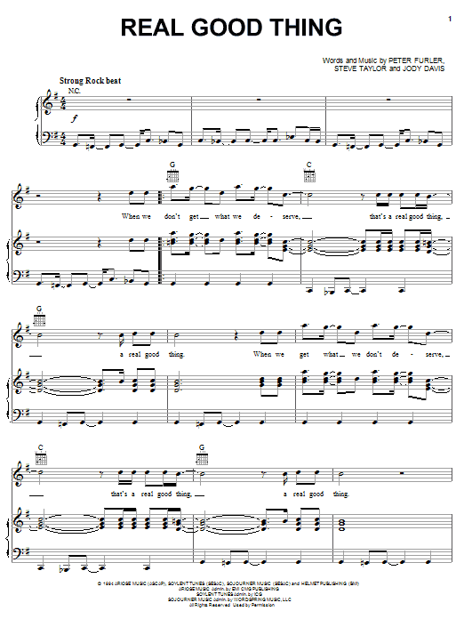 Newsboys Real Good Thing Sheet Music Notes & Chords for Piano, Vocal & Guitar (Right-Hand Melody) - Download or Print PDF