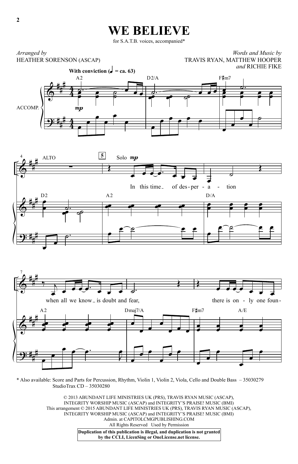 Newsboys We Believe (arr. Heather Sorenson) Sheet Music Notes & Chords for SATB - Download or Print PDF