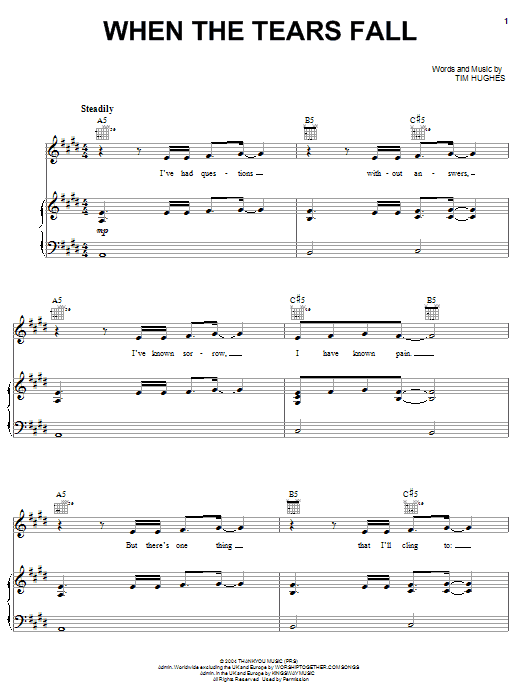 Newsboys When The Tears Fall Sheet Music Notes & Chords for Piano, Vocal & Guitar (Right-Hand Melody) - Download or Print PDF Newsboys When The Tears Fall Sheet Music Notes & Chords for Piano, Vocal & Guitar (Right-Hand Melody) - Download or Print PDF