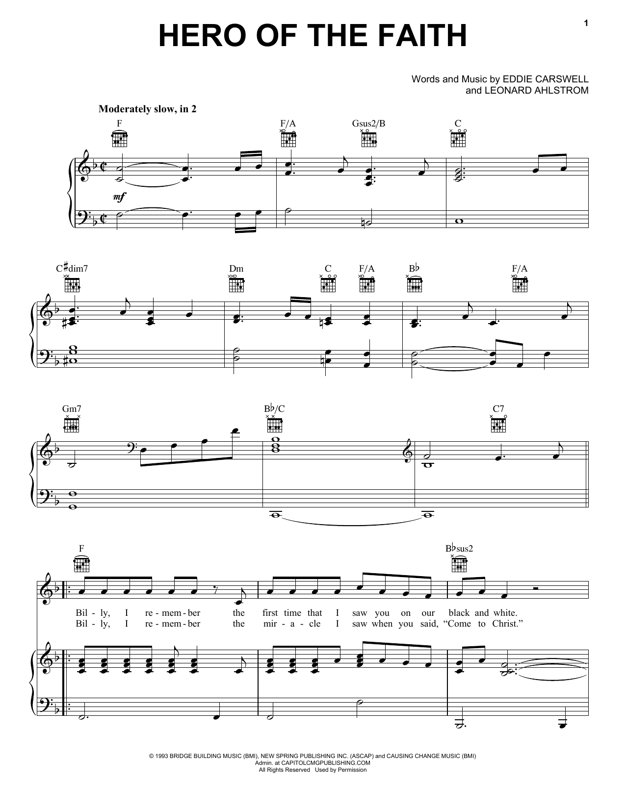 Newsong Hero Of The Faith Sheet Music Notes & Chords for Piano, Vocal & Guitar (Right-Hand Melody) - Download or Print PDF