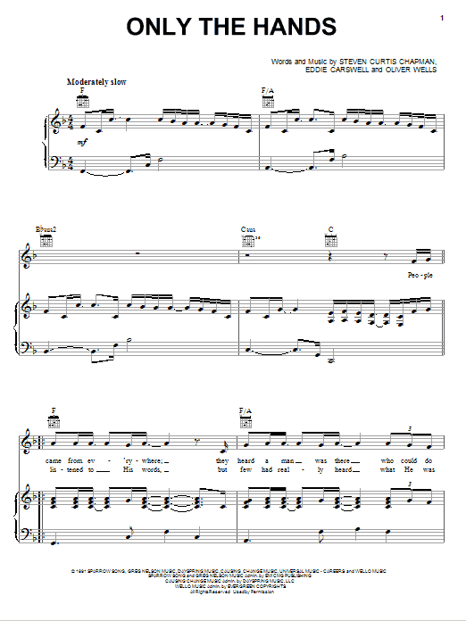 Newsong Only The Hands Sheet Music Notes & Chords for Piano, Vocal & Guitar (Right-Hand Melody) - Download or Print PDF