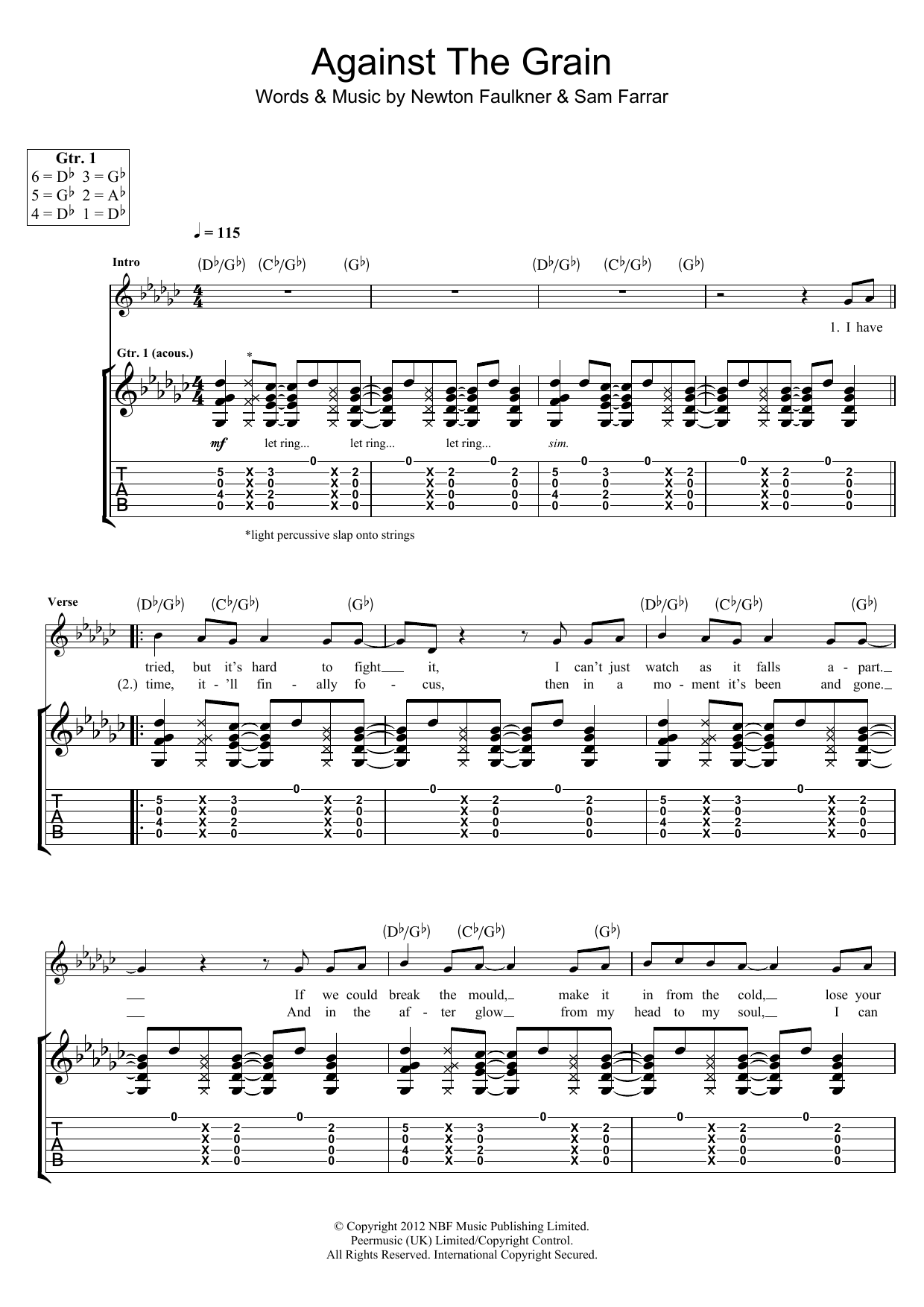 Newton Faulkner Against The Grain Sheet Music Notes & Chords for Guitar Tab - Download or Print PDF