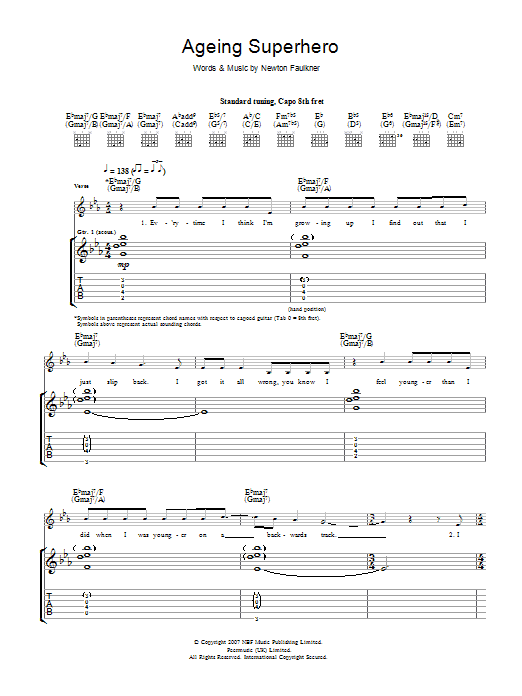 Newton Faulkner Ageing Superhero Sheet Music Notes & Chords for Guitar Tab - Download or Print PDF