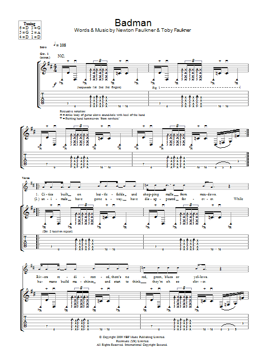 Newton Faulkner Badman Sheet Music Notes & Chords for Guitar Tab - Download or Print PDF