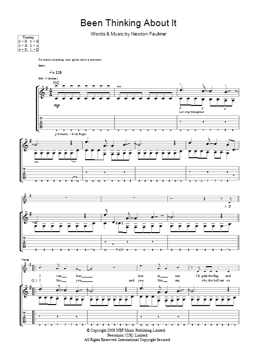 Newton Faulkner Been Thinking About It Sheet Music Notes & Chords for Guitar Tab - Download or Print PDF