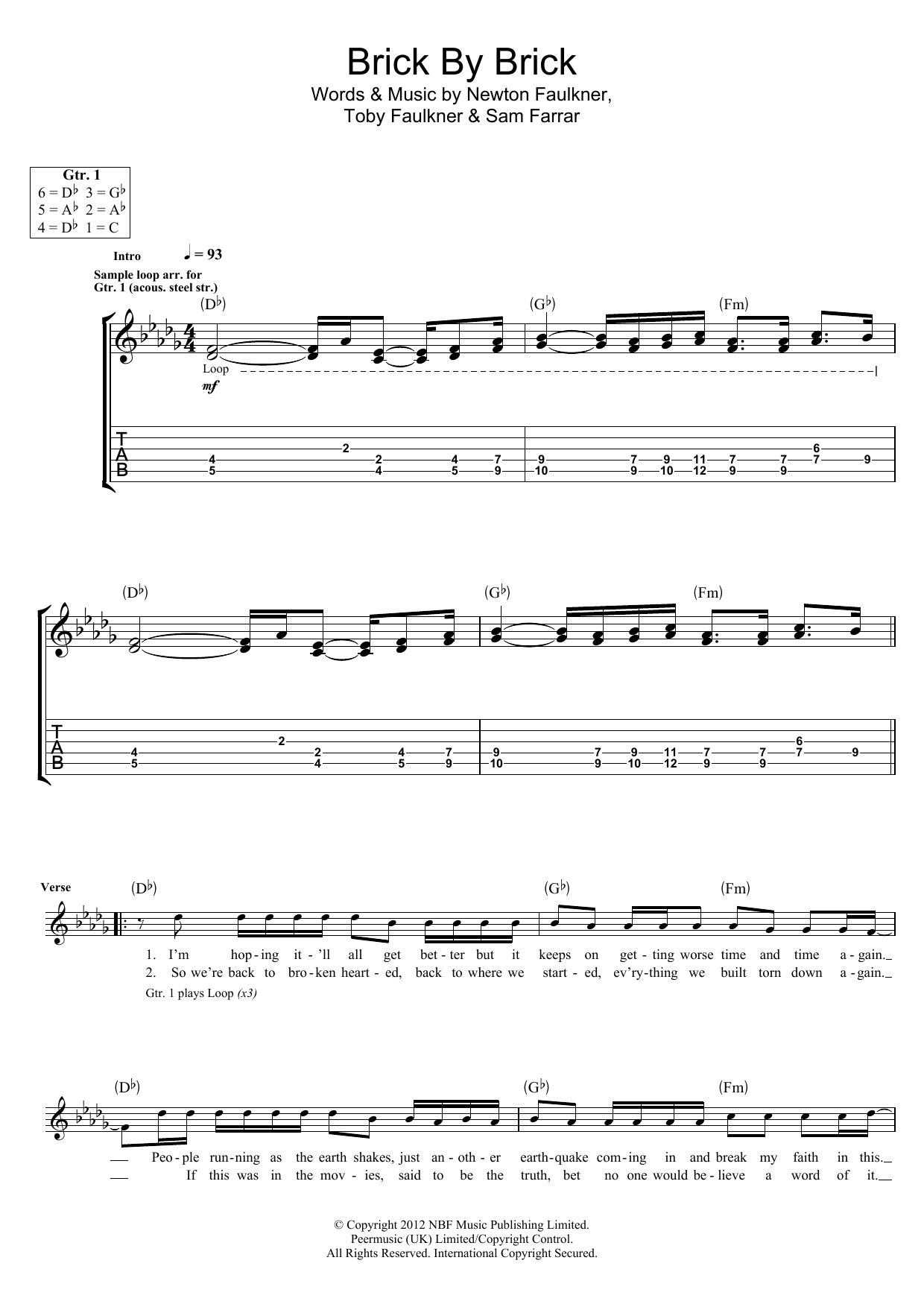 Newton Faulkner Brick By Brick Sheet Music Notes & Chords for Guitar Tab - Download or Print PDF