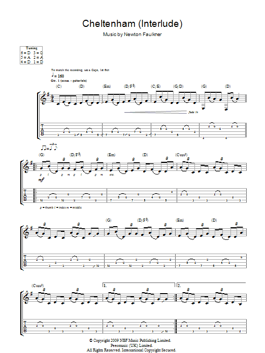 Newton Faulkner Cheltenham (Interlude) Sheet Music Notes & Chords for Guitar Tab - Download or Print PDF