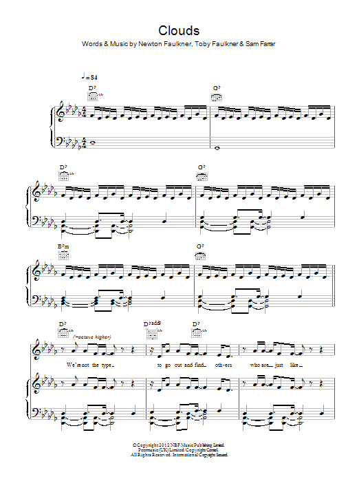 Newton Faulkner Clouds Sheet Music Notes & Chords for Piano, Vocal & Guitar (Right-Hand Melody) - Download or Print PDF