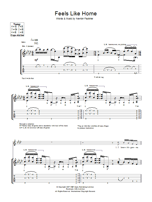 Newton Faulkner Feels Like Home Sheet Music Notes & Chords for Guitar Tab - Download or Print PDF