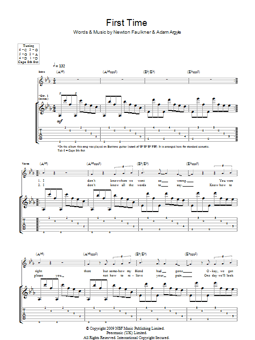 Newton Faulkner First Time Sheet Music Notes & Chords for Guitar Tab - Download or Print PDF