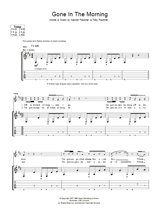 Newton Faulkner Gone In The Morning Sheet Music Notes & Chords for Guitar Tab - Download or Print PDF