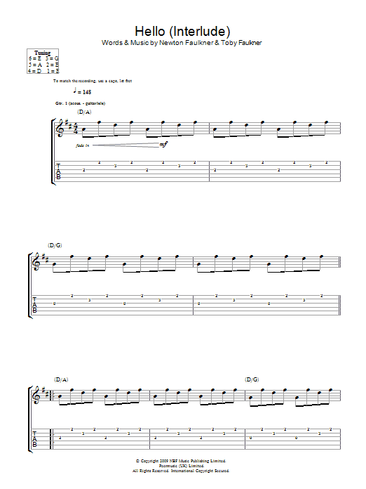Newton Faulkner Hello (Interlude) Sheet Music Notes & Chords for Guitar Tab - Download or Print PDF