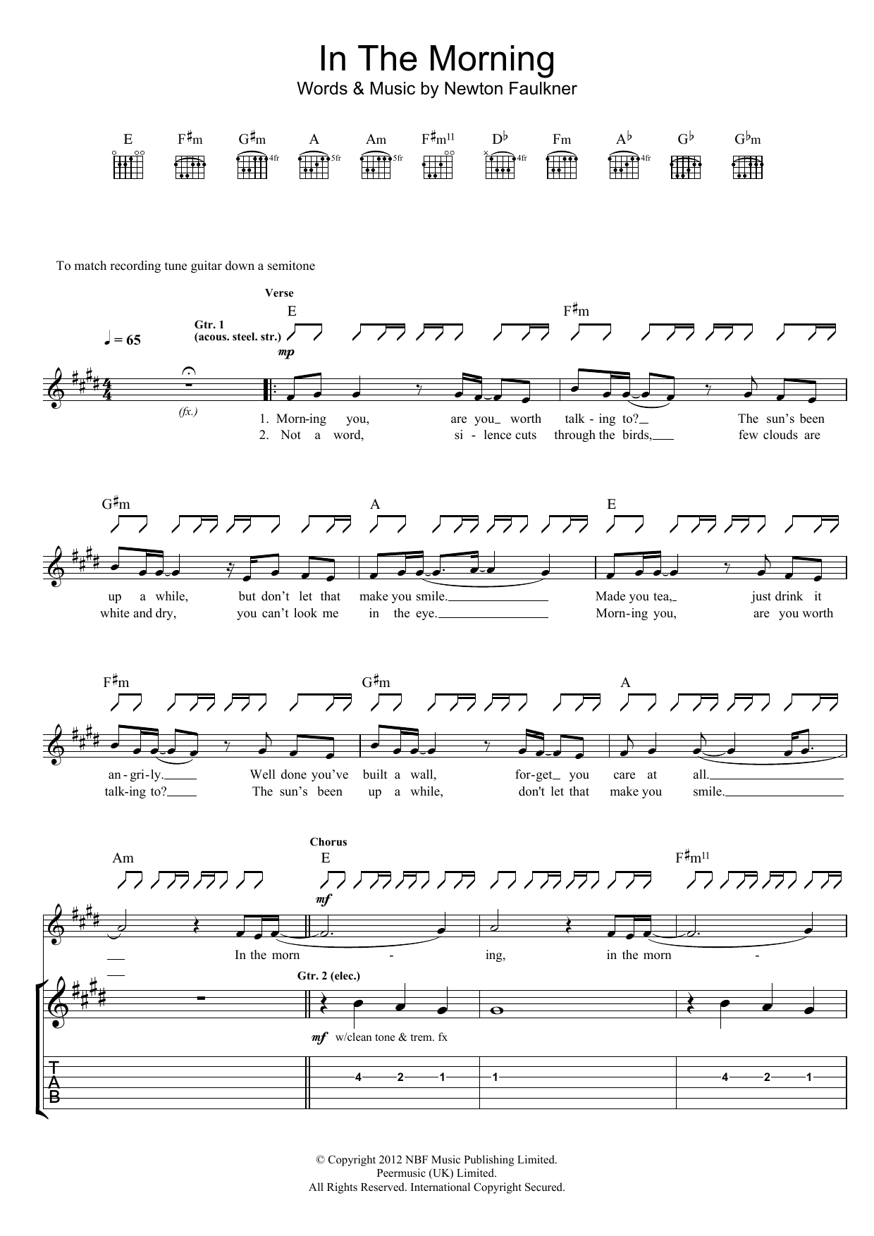 Newton Faulkner In The Morning Sheet Music Notes & Chords for Guitar Tab - Download or Print PDF