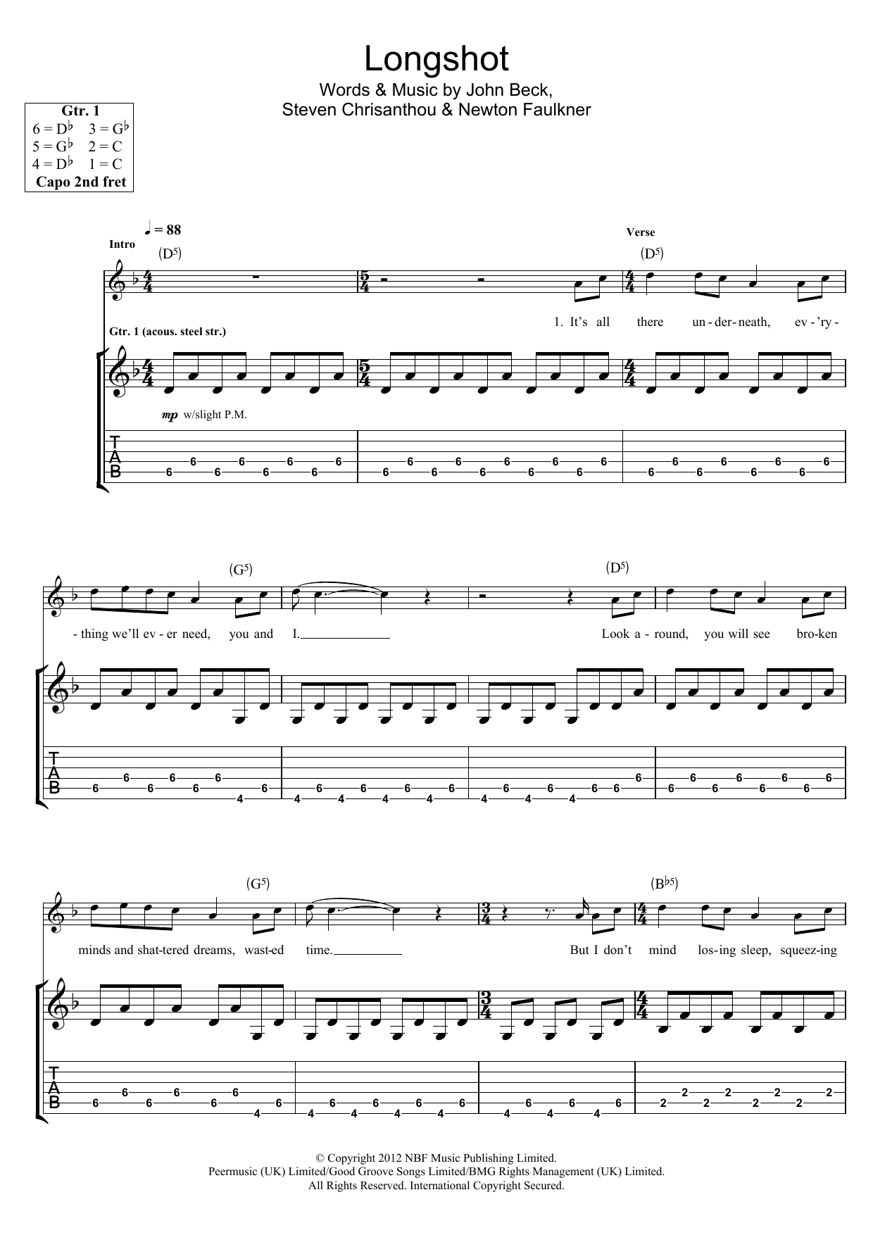 Newton Faulkner Long Shot Sheet Music Notes & Chords for Guitar Tab - Download or Print PDF