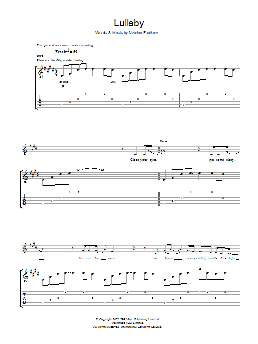 Newton Faulkner Lullaby Sheet Music Notes & Chords for Guitar Tab - Download or Print PDF