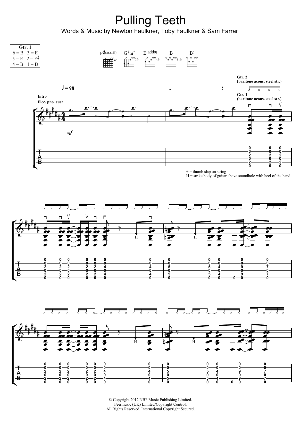 Newton Faulkner Pulling Teeth Sheet Music Notes & Chords for Guitar Tab - Download or Print PDF
