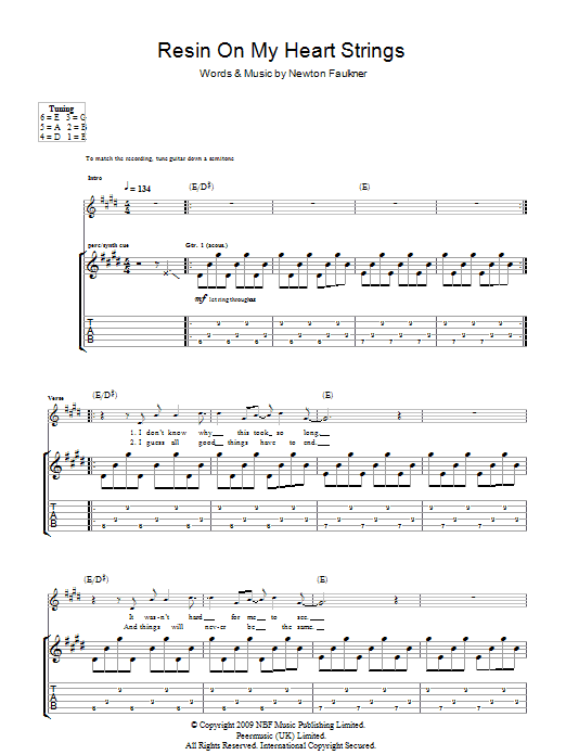 Newton Faulkner Resin On My Heart Strings Sheet Music Notes & Chords for Guitar Tab - Download or Print PDF