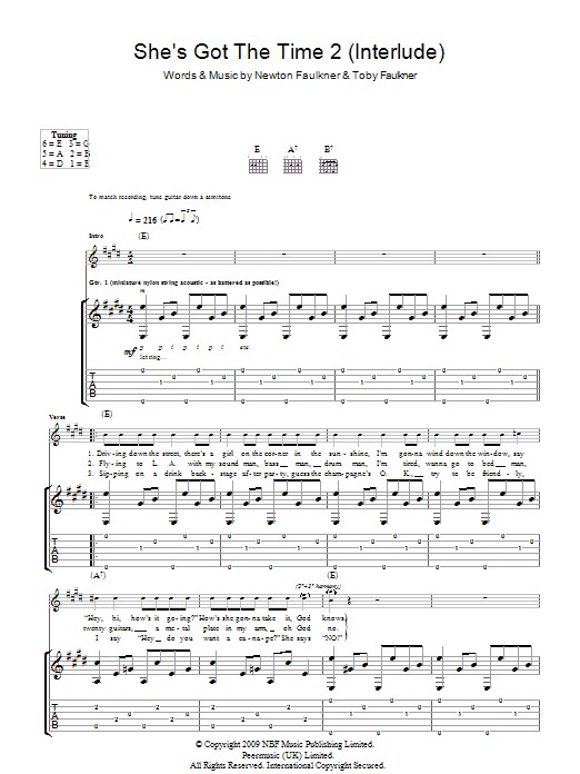 Newton Faulkner She's Got The Time 2 (Interlude) Sheet Music Notes & Chords for Guitar Tab - Download or Print PDF