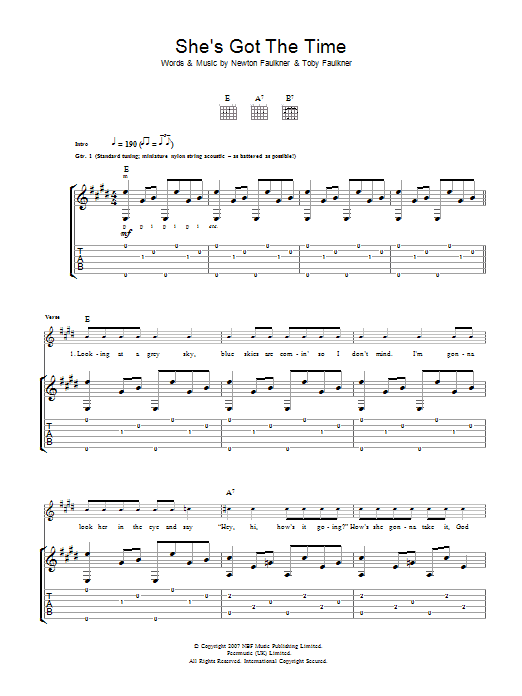 Newton Faulkner She's Got The Time Sheet Music Notes & Chords for Guitar Tab - Download or Print PDF