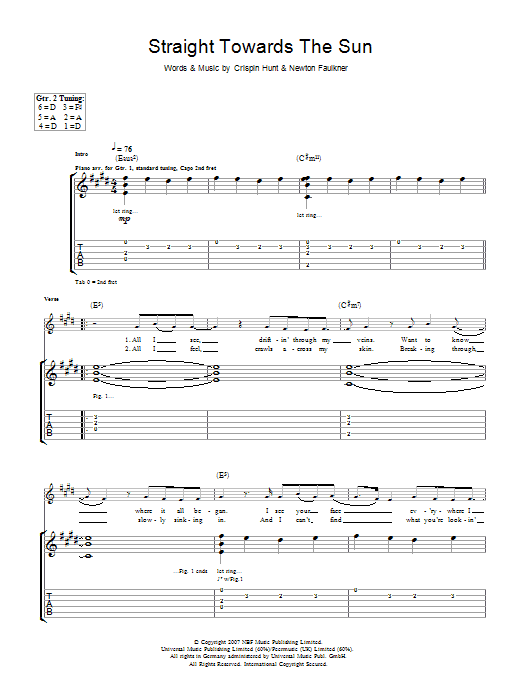 Newton Faulkner Straight Towards The Sun Sheet Music Notes & Chords for Guitar Tab - Download or Print PDF