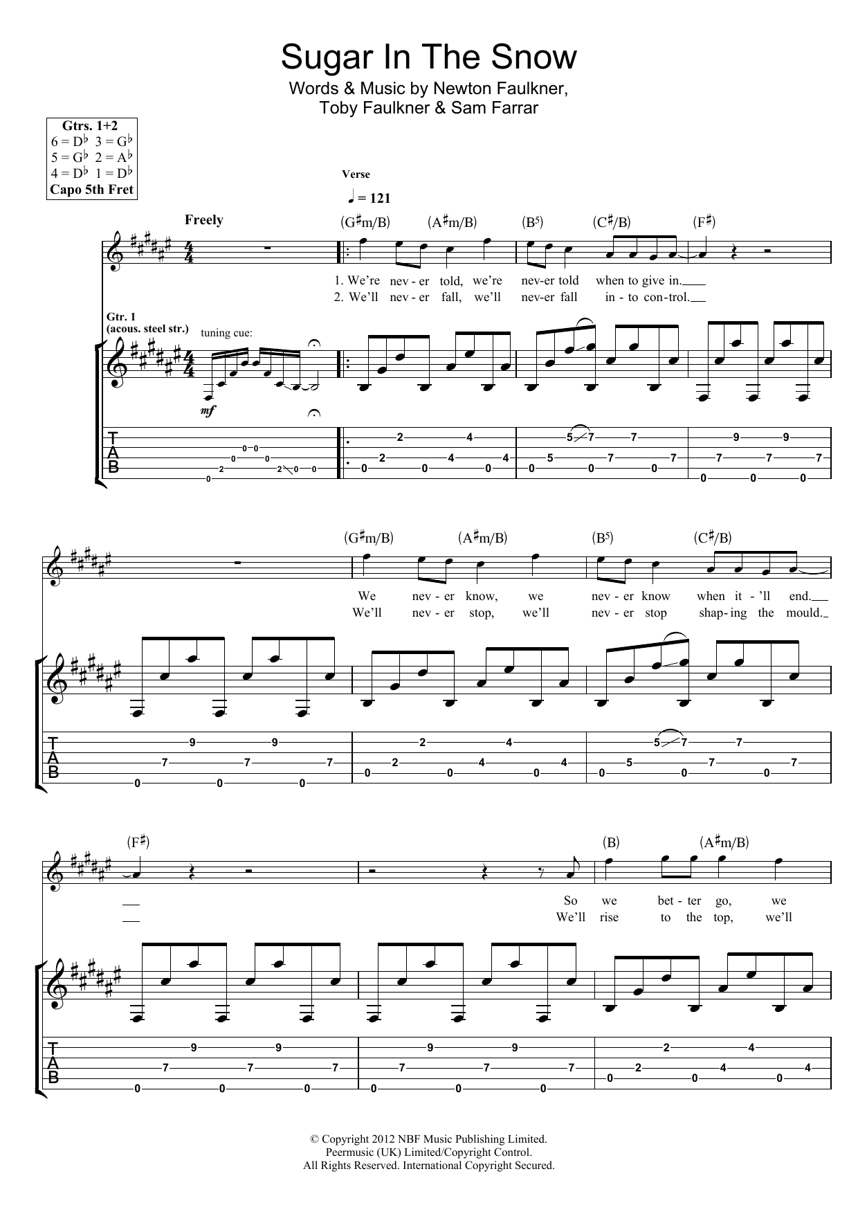 Newton Faulkner Sugar In The Snow Sheet Music Notes & Chords for Guitar Tab - Download or Print PDF