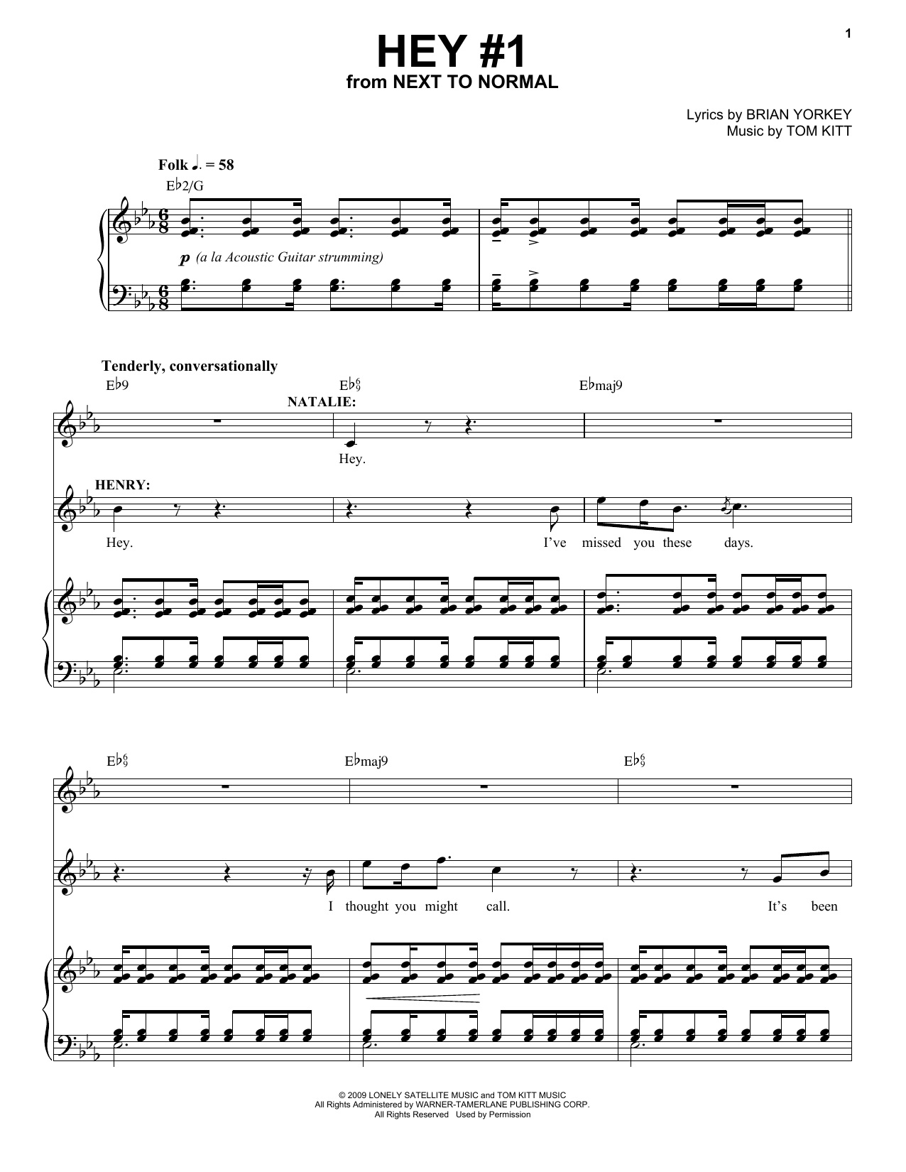 Next to Normal Cast Hey #1 (from Next to Normal) Sheet Music Notes & Chords for Piano & Vocal - Download or Print PDF