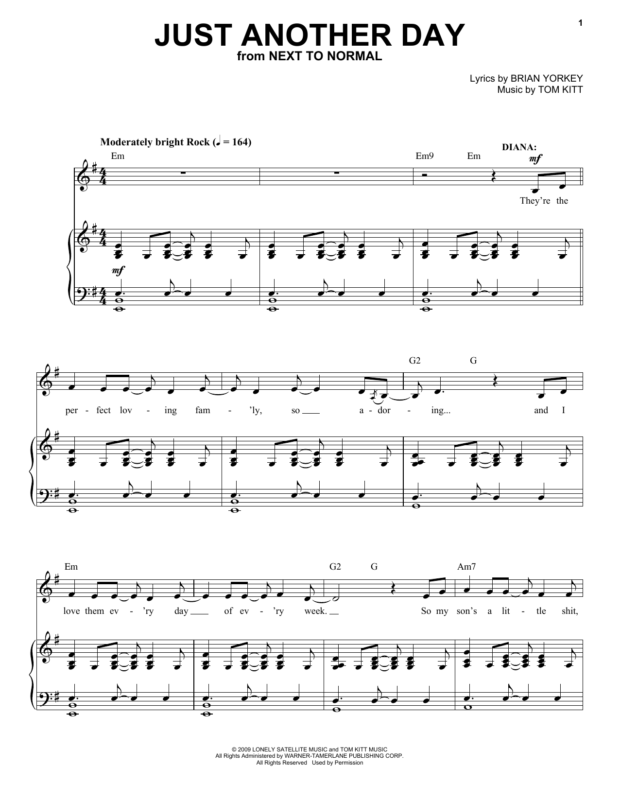 Next to Normal Cast Just Another Day (from Next to Normal) Sheet Music Notes & Chords for Piano & Vocal - Download or Print PDF