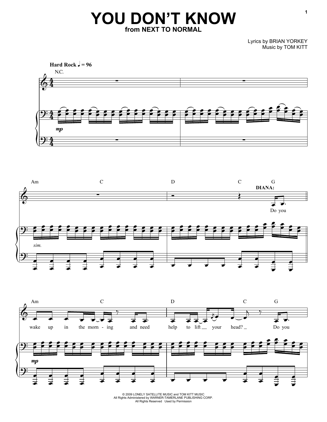 Next to Normal Cast You Don't Know (from Next to Normal) Sheet Music Notes & Chords for Piano & Vocal - Download or Print PDF