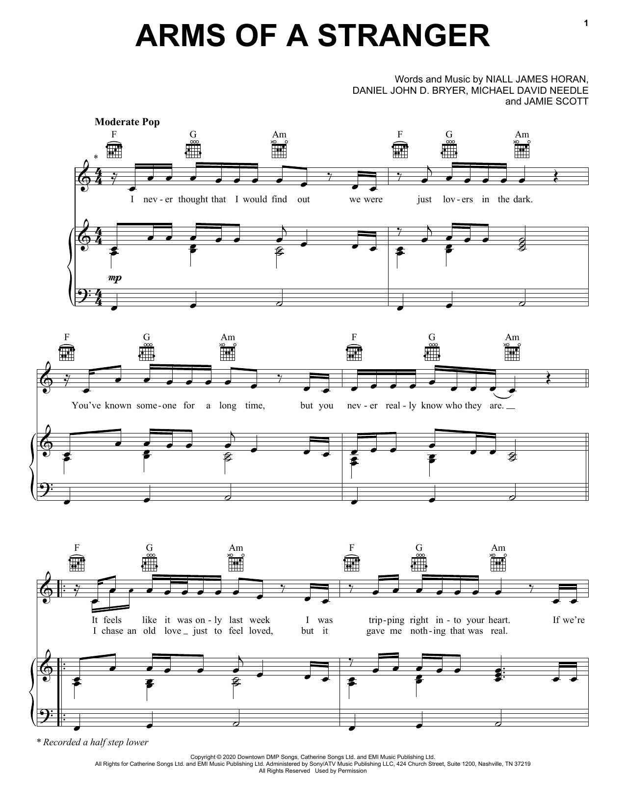 Niall Horan Arms Of A Stranger Sheet Music Notes & Chords for Piano, Vocal & Guitar (Right-Hand Melody) - Download or Print PDF