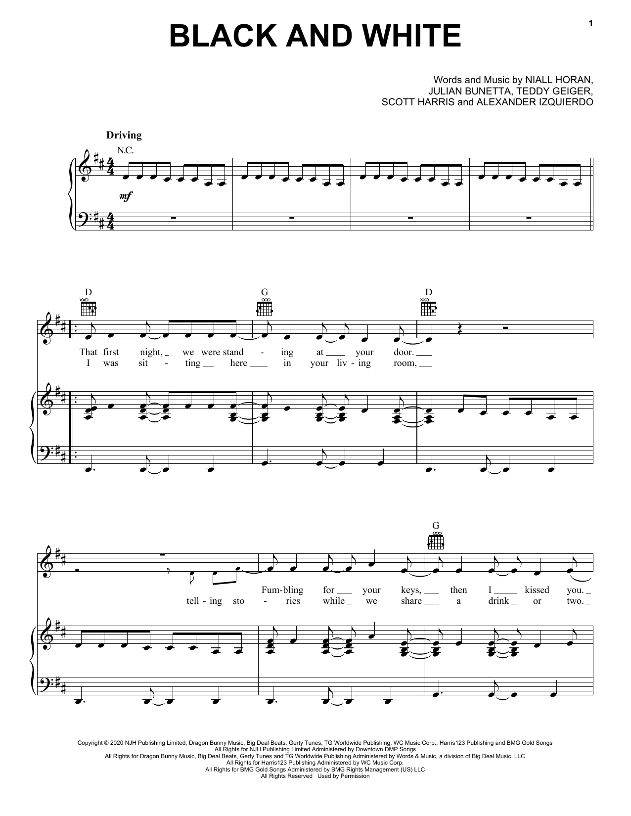 Niall Horan Black And White Sheet Music Notes & Chords for Piano, Vocal & Guitar (Right-Hand Melody) - Download or Print PDF