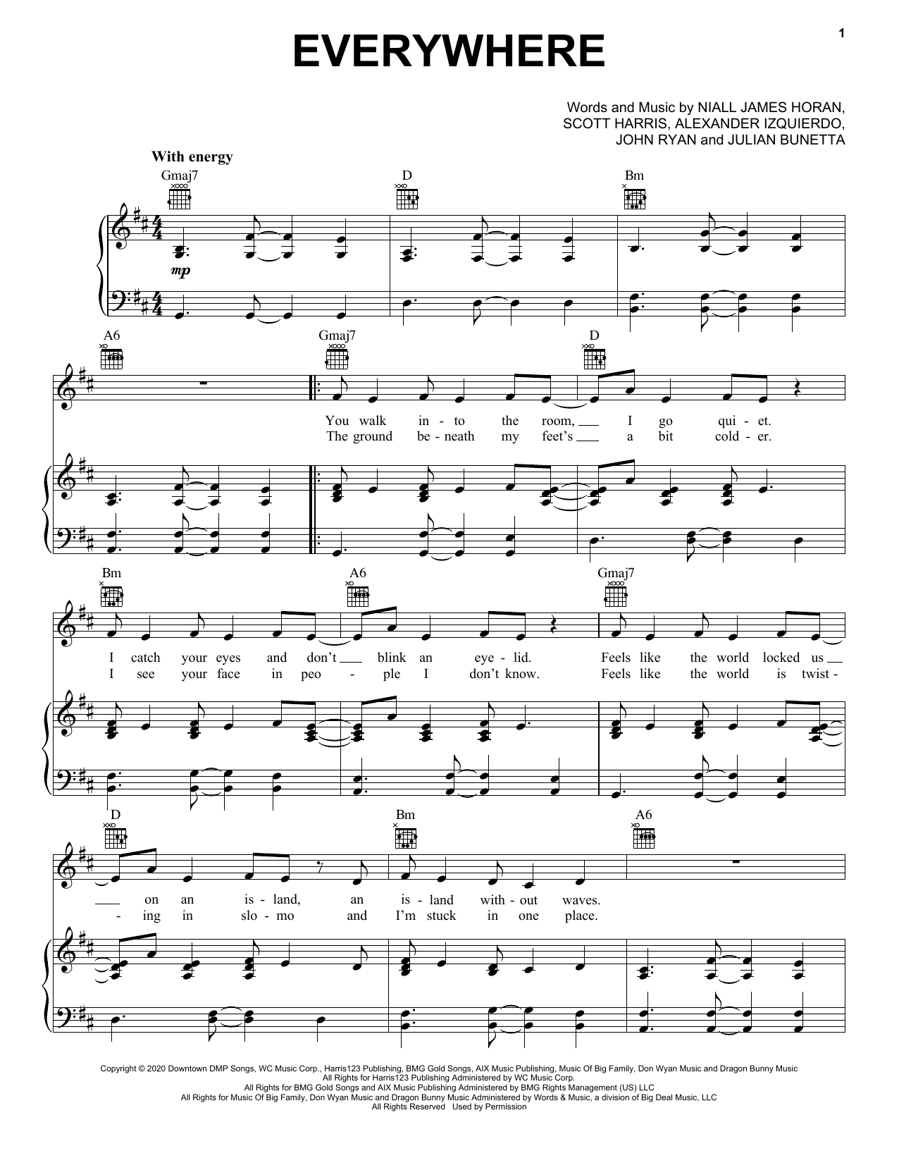 Niall Horan Everywhere Sheet Music Notes & Chords for Piano, Vocal & Guitar (Right-Hand Melody) - Download or Print PDF
