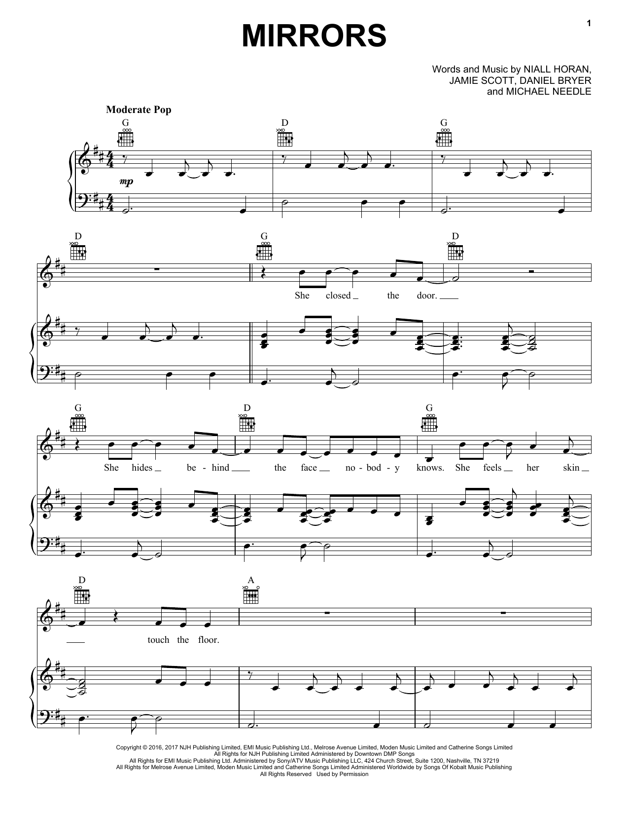 Niall Horan Mirrors Sheet Music Notes & Chords for Piano, Vocal & Guitar (Right-Hand Melody) - Download or Print PDF
