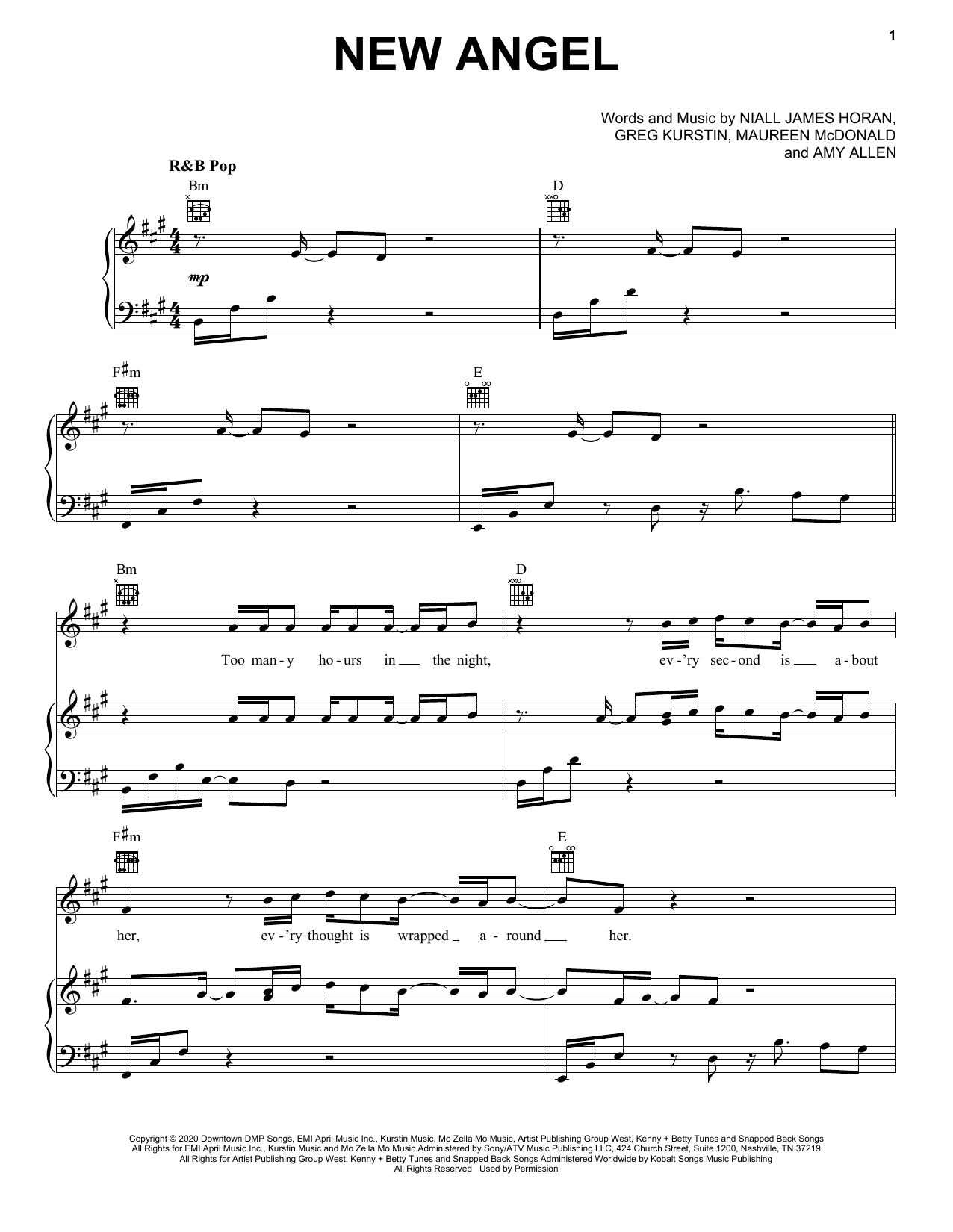 Niall Horan New Angel Sheet Music Notes & Chords for Piano, Vocal & Guitar (Right-Hand Melody) - Download or Print PDF