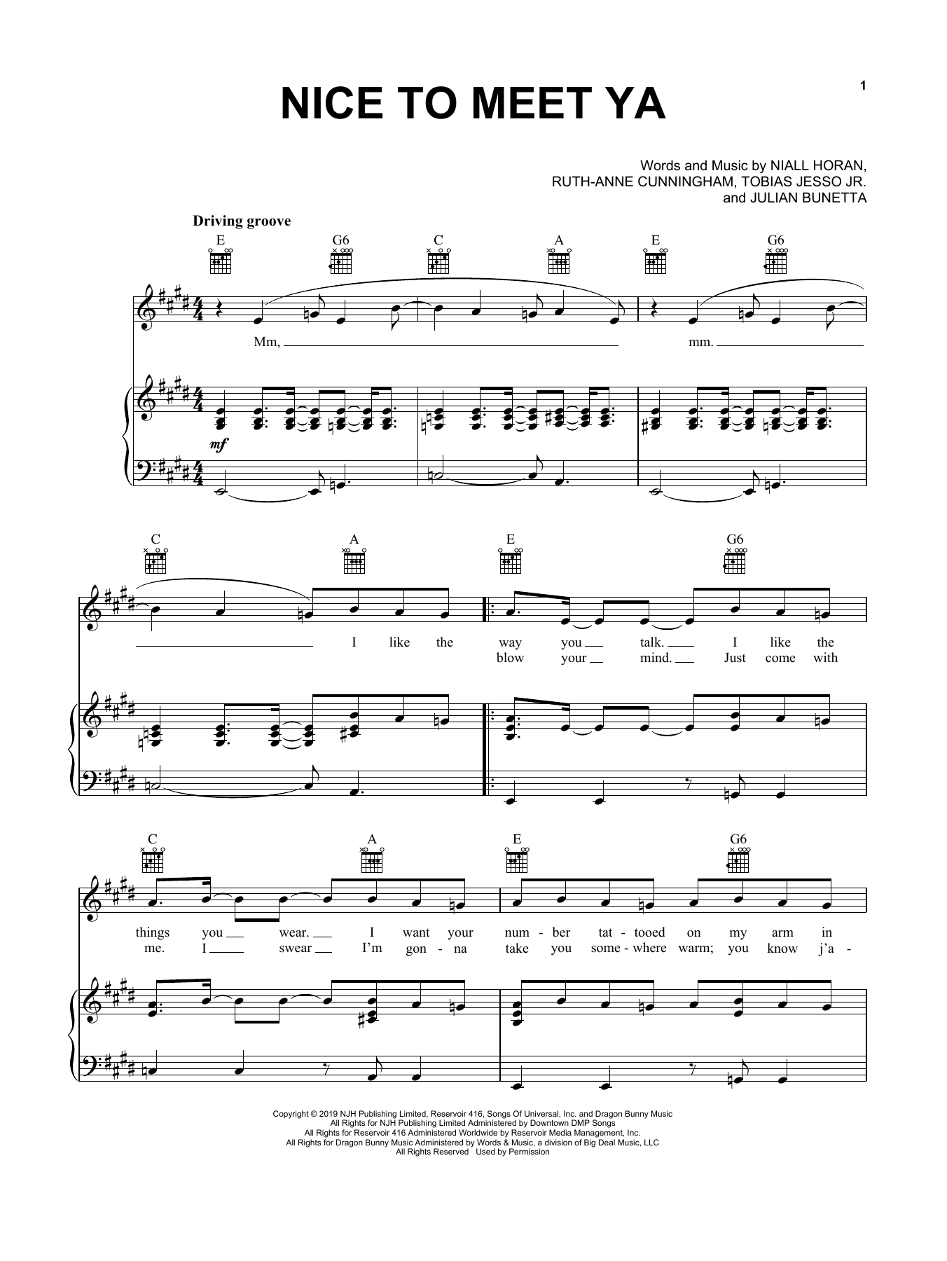 Niall Horan Nice To Meet Ya Sheet Music Notes & Chords for Piano, Vocal & Guitar (Right-Hand Melody) - Download or Print PDF