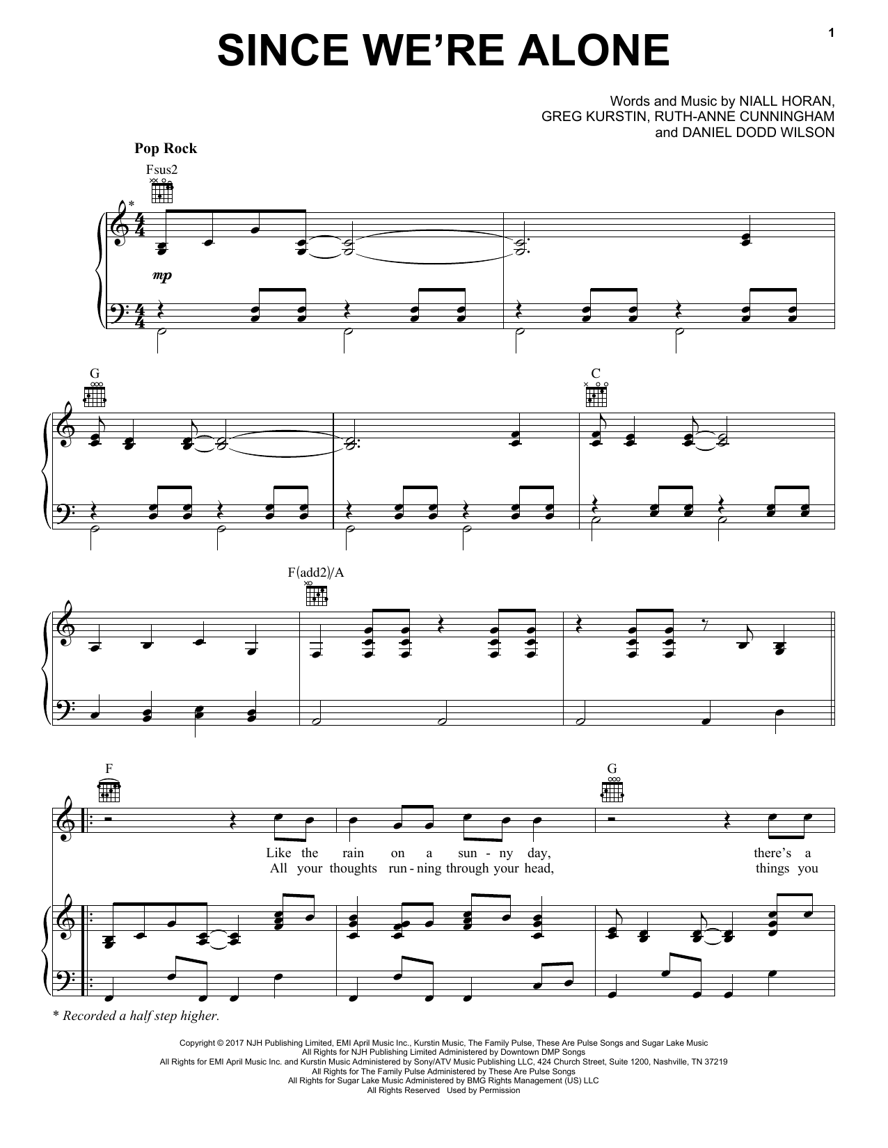 Niall Horan Since We're Alone Sheet Music Notes & Chords for Piano, Vocal & Guitar (Right-Hand Melody) - Download or Print PDF