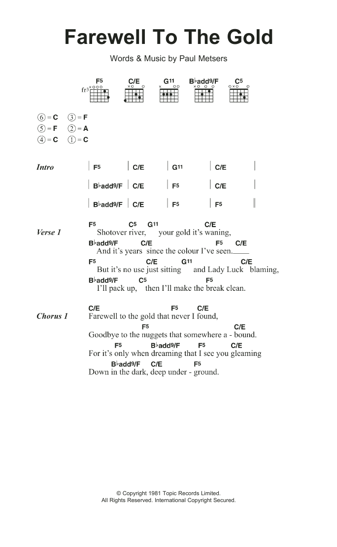 Nic Jones Farewell To The Gold Sheet Music Notes & Chords for Lyrics & Chords - Download or Print PDF Nic Jones Farewell To The Gold Sheet Music Notes & Chords for Lyrics & Chords - Download or Print PDF