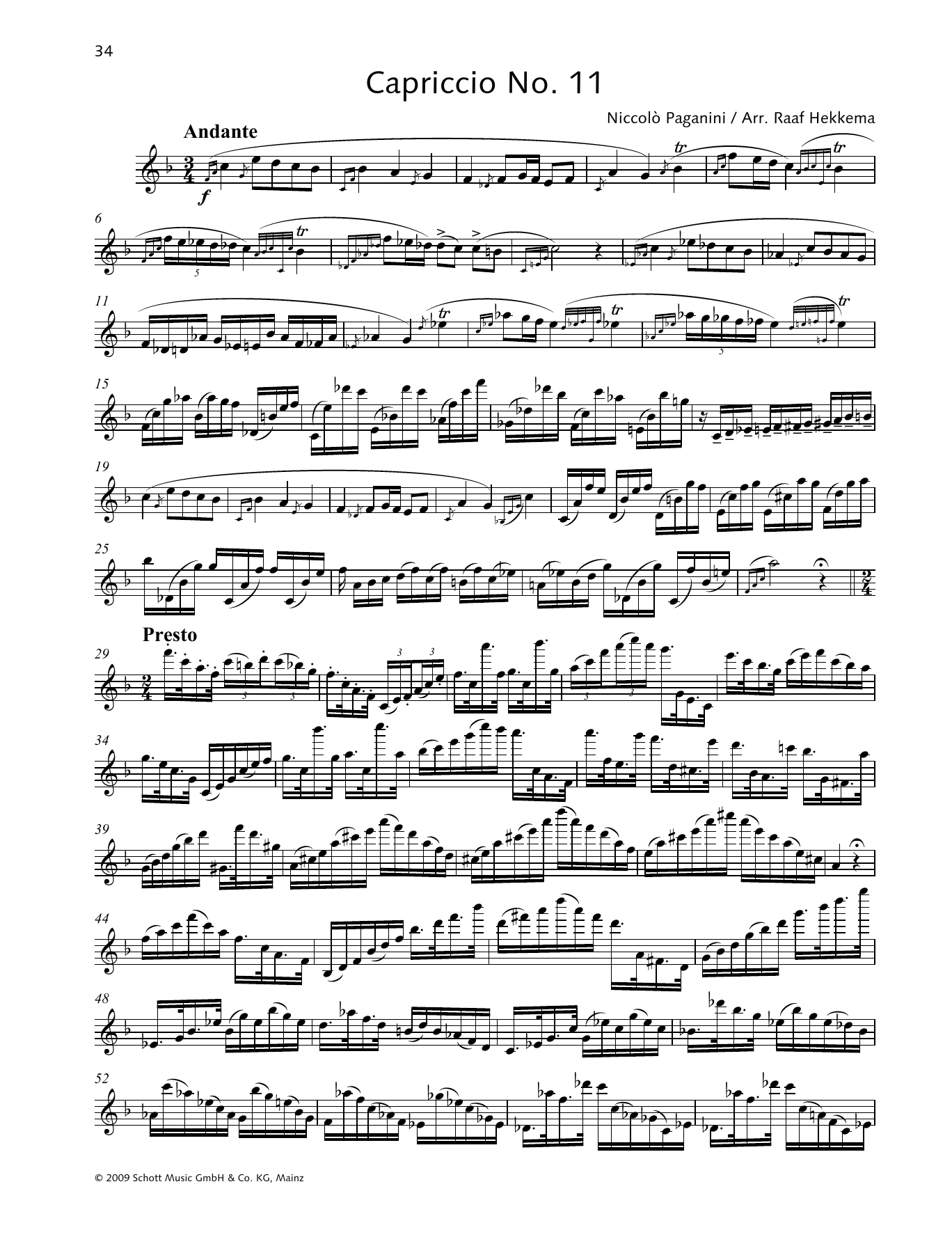 Niccolo Paganini Capriccio No. 11 Sheet Music Notes & Chords for Woodwind Solo - Download or Print PDF