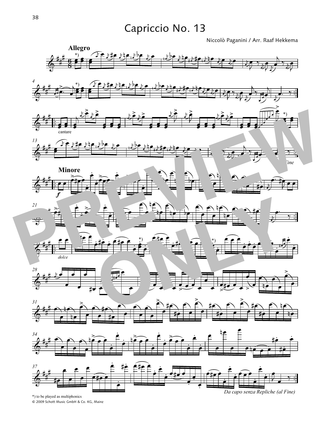 Niccolo Paganini Capriccio No. 13 Sheet Music Notes & Chords for Woodwind Solo - Download or Print PDF