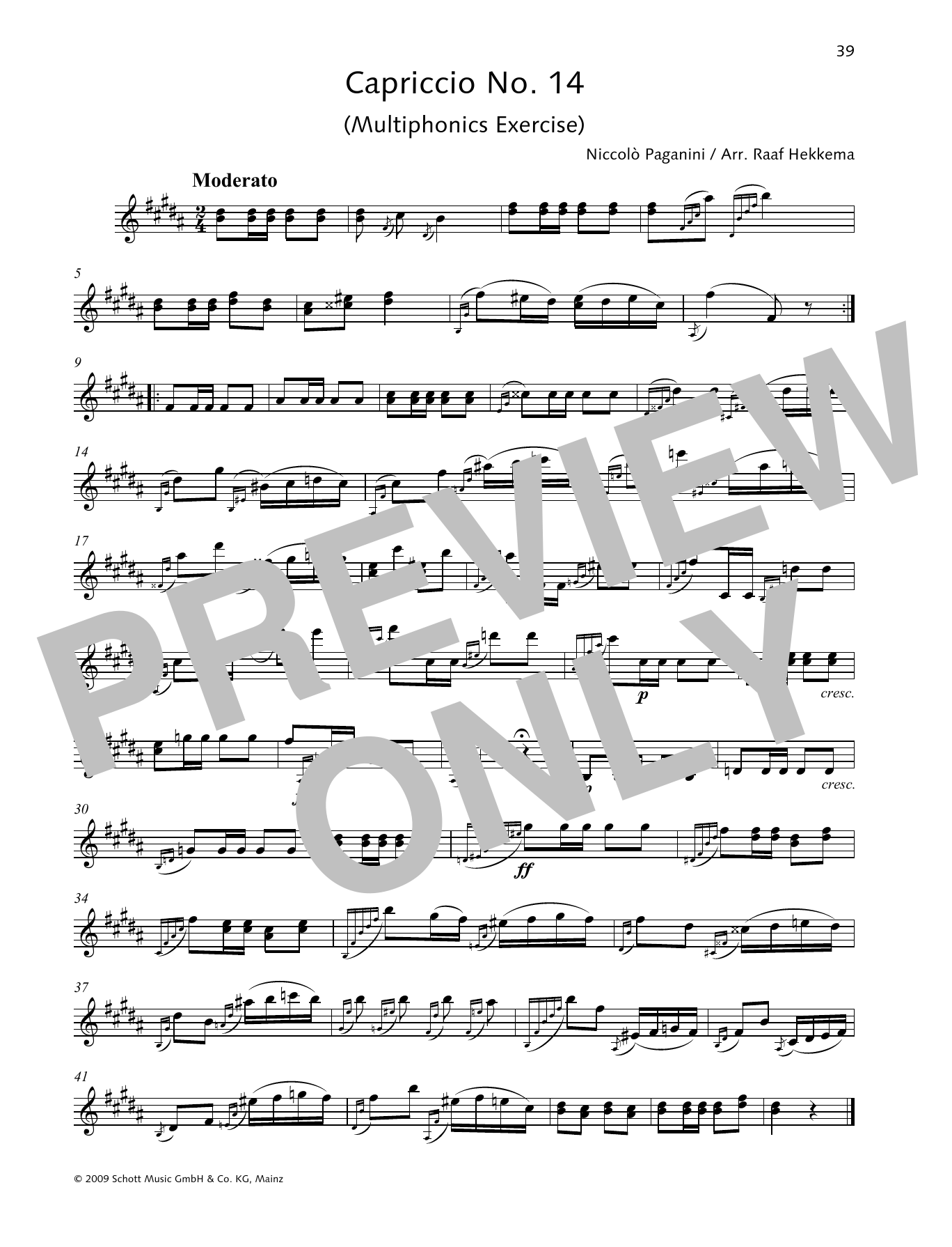 Niccolo Paganini Capriccio No. 14 Sheet Music Notes & Chords for Woodwind Solo - Download or Print PDF