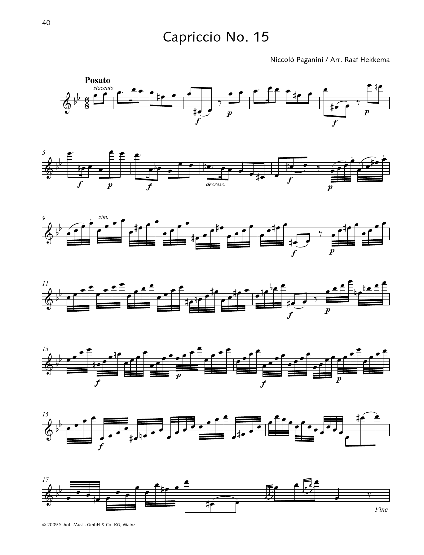 Niccolo Paganini Capriccio No. 15 Sheet Music Notes & Chords for Woodwind Solo - Download or Print PDF