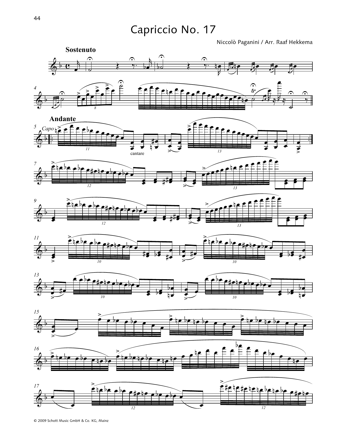Niccolo Paganini Capriccio No. 17 Sheet Music Notes & Chords for Woodwind Solo - Download or Print PDF