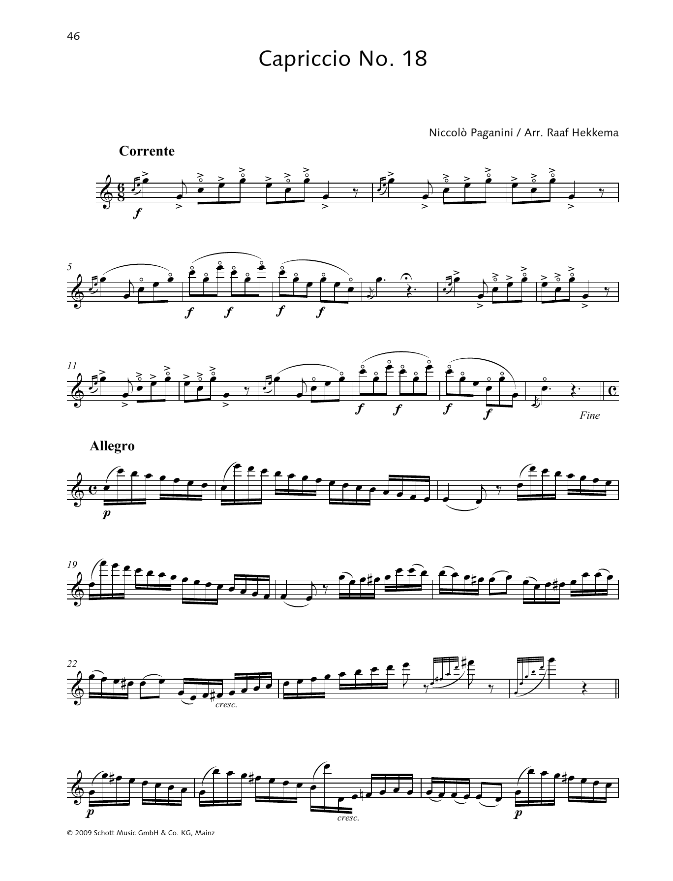 Niccolo Paganini Capriccio No. 18 Sheet Music Notes & Chords for Woodwind Solo - Download or Print PDF