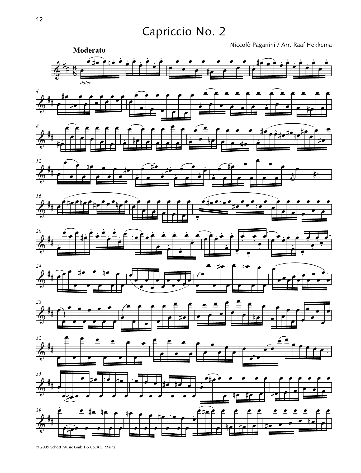 Niccolo Paganini Capriccio No. 2 Sheet Music Notes & Chords for Woodwind Solo - Download or Print PDF