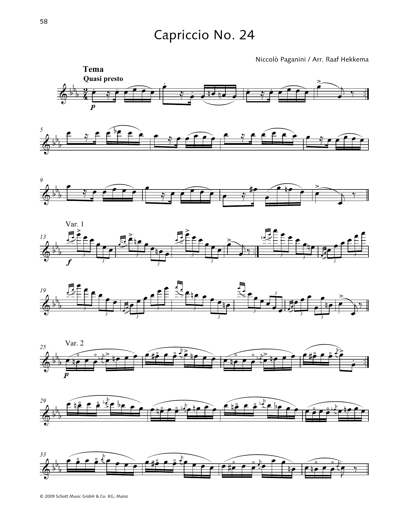 Niccolo Paganini Capriccio No. 24 Sheet Music Notes & Chords for Woodwind Solo - Download or Print PDF