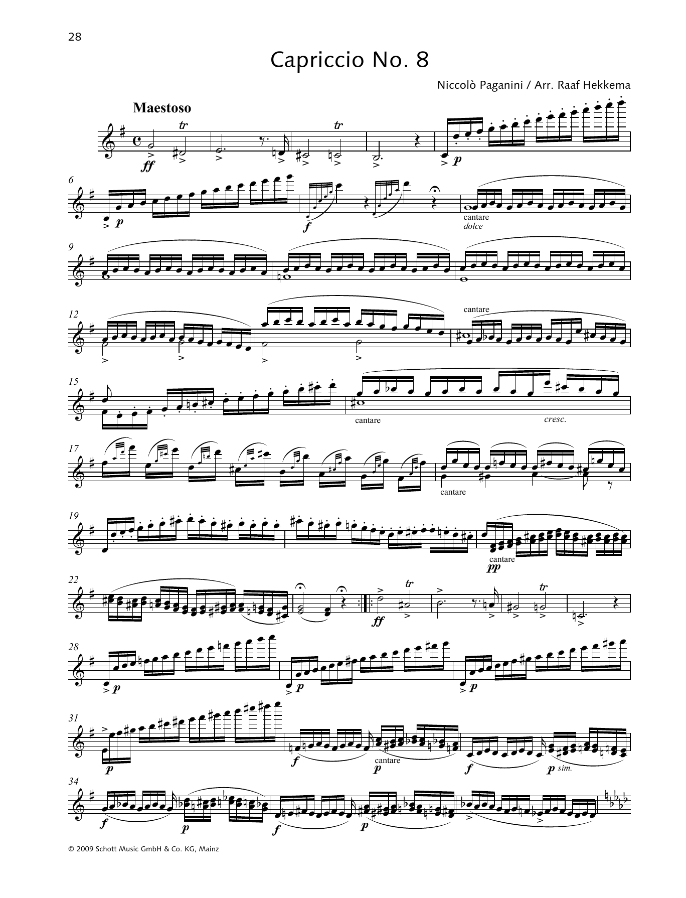 Niccolo Paganini Capriccio No. 8 Sheet Music Notes & Chords for Woodwind Solo - Download or Print PDF