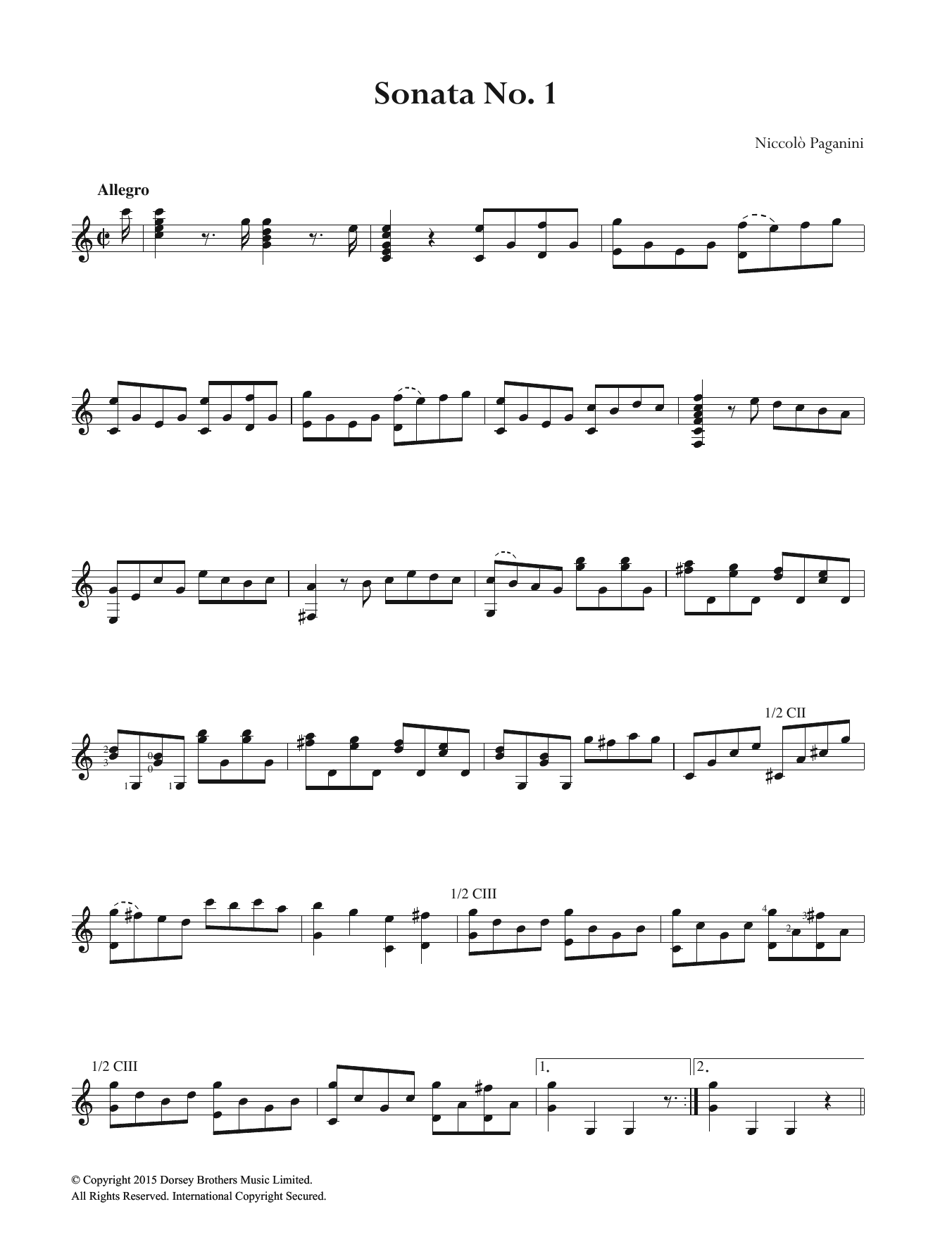 Niccolo Paganini Sonata No. 1 Sheet Music Notes & Chords for Guitar - Download or Print PDF