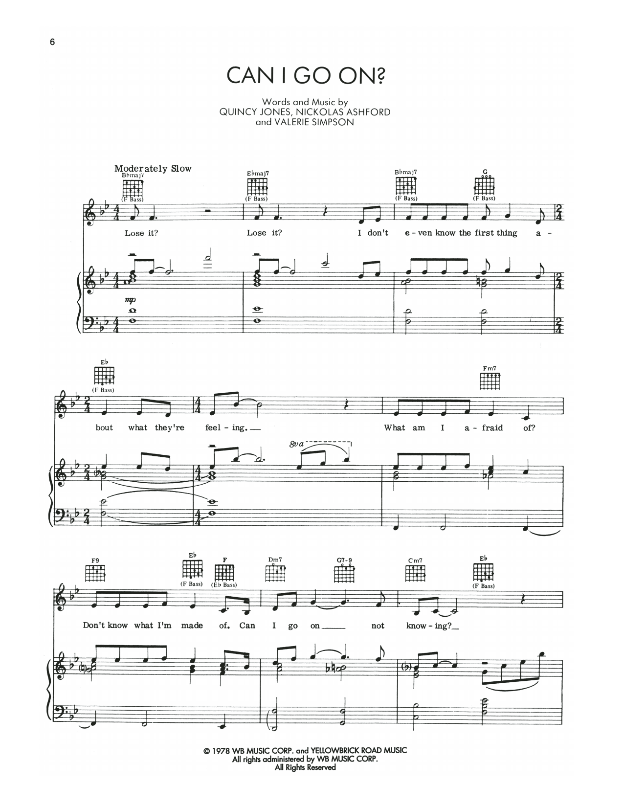 Nicholas Ashford and Quincy Jones Can I Go On? (from The Wiz) Sheet Music Notes & Chords for Piano, Vocal & Guitar Chords (Right-Hand Melody) - Download or Print PDF