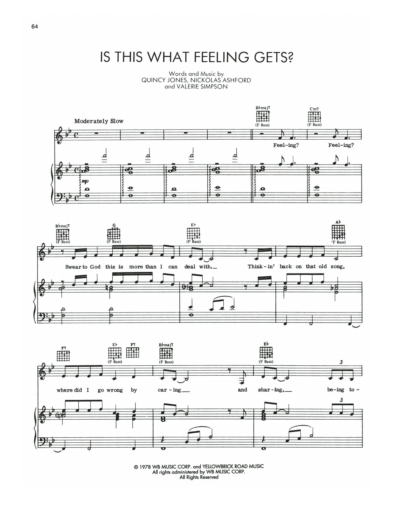 Nicholas Ashford and Quincy Jones Is This What Feeling Gets? (Dorothy's Theme) (from The Wiz) Sheet Music Notes & Chords for Piano, Vocal & Guitar Chords (Right-Hand Melody) - Download or Print PDF